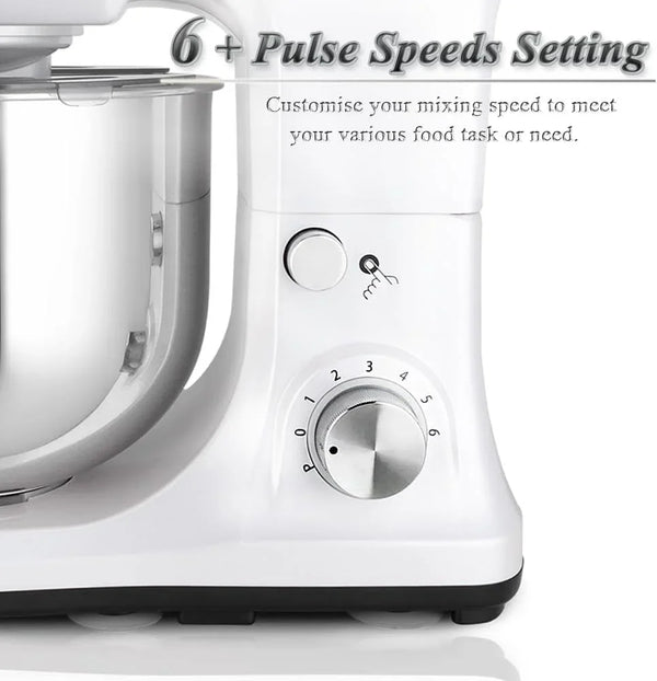 Stand Mixer 5-QT, 6+P Speed Tilt-Head Food Mixer 300W Dough Mixer with Stainless Steel Bowl,Dough Hook,Flat Beater&Whisk Electric Kitchen Mixer for Household Baking, Anti-Slip(Pearl White)3