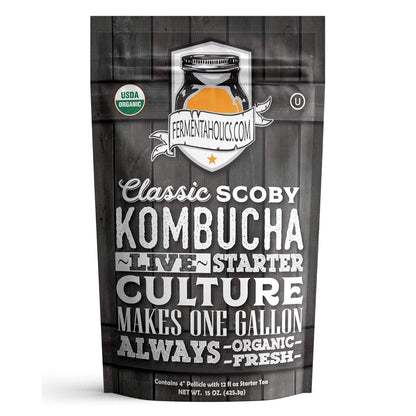 ORGANIC Kombucha SCOBY with Twelve Ounces of Starter Tea - Live Starter Culture - Makes a One Gallon Batch - 1.5 Cups of Strong Mature Starter Tea - Brew Your Own Kombucha (1 Pack, 1, Count)1