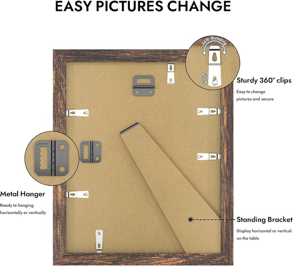 8X10 Picture Frame with Real Glass Wood Frame(Rustic Brown, 1 Pack)4
