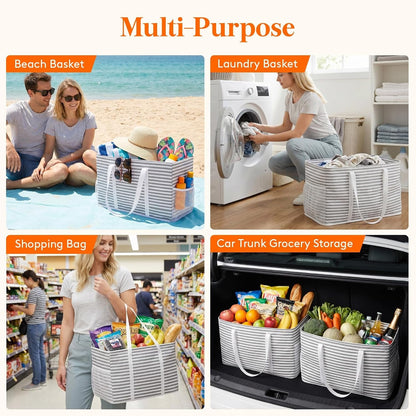Extra Large Tote Bag, Reusable Grocery Bags with Metal Wire Frame and Handles5