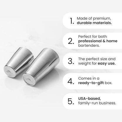 Boston Cocktail Shaker Set, Weighted and Unweighted, 18 Oz | Bartending Tools, 304 Stainless Steel Barware, for Mixing Drinks, Home and Commercial Bars, Handy, Mixology Kit for Beginners3