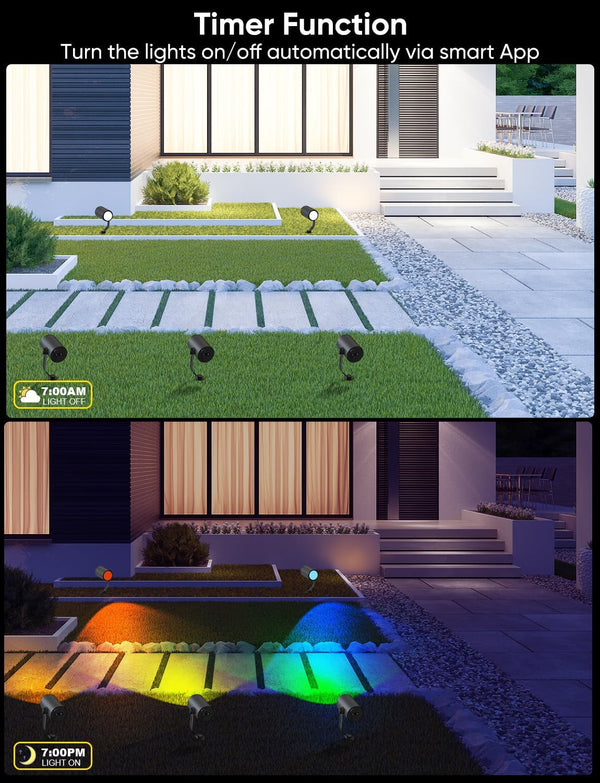Smart Landscape Lighting Kit 12W, 2 Pack Outdoor Spot Lights RGBCW7