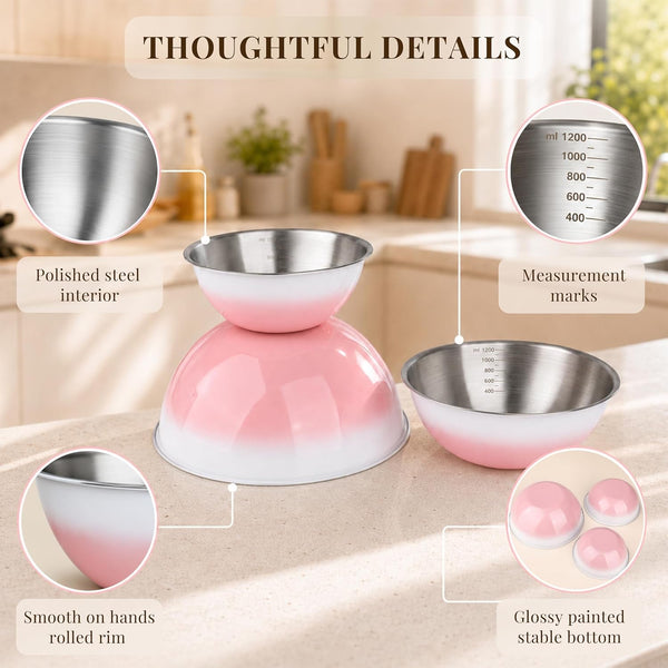 Pink Gradient Mixing Bowls with Measurements, 3-Piece Set7