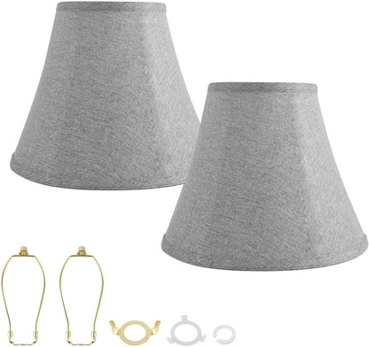 Bell Lamp Shade Set with 2 Lamp Harps – 2-Pack Gray Linen Shades with Metal Frame, 6.7"X13"X10", Spider Fitter for E26/E14 Table, Floor, and Pendant Lamps1