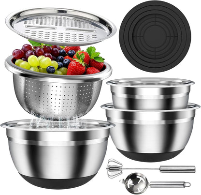 Stainless Steel Mixing Bowls Set with Lids & Silicone Base,7‑Piece Set1