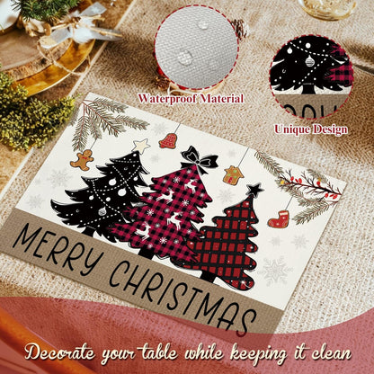 Red Black Buffalo Plaid Tree Merry Christmas Placemats Set of 43