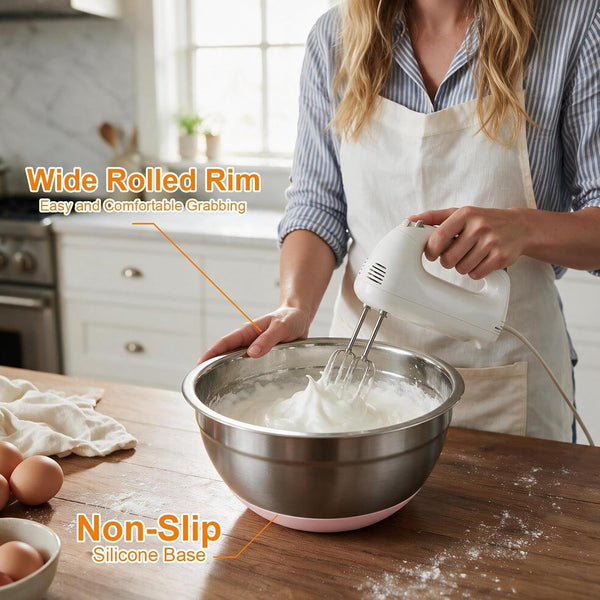 5PCS Stainless Steel Mixing Bowls Set with Non-Slip Silicone Base4