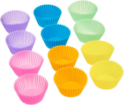 Reusable Non-Stick Silicone Baking Cups, BPA Free, Muffin Liners, Dishwasher Safe, Microwave and Oven Safe, 2.9 X 2.9 X 1.3 in (Lxwxh), Multicolor, 12-Pack3