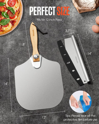 Pizza Peel Aluminum 12 Inch Pizza Spatula with Rocker Cutter | Metal Pizza Paddle(12"X 14") Foldable Wood Handle, [Storage Bag Included], for Family Pizza Oven Baking Pizza, Dough& Pastry7