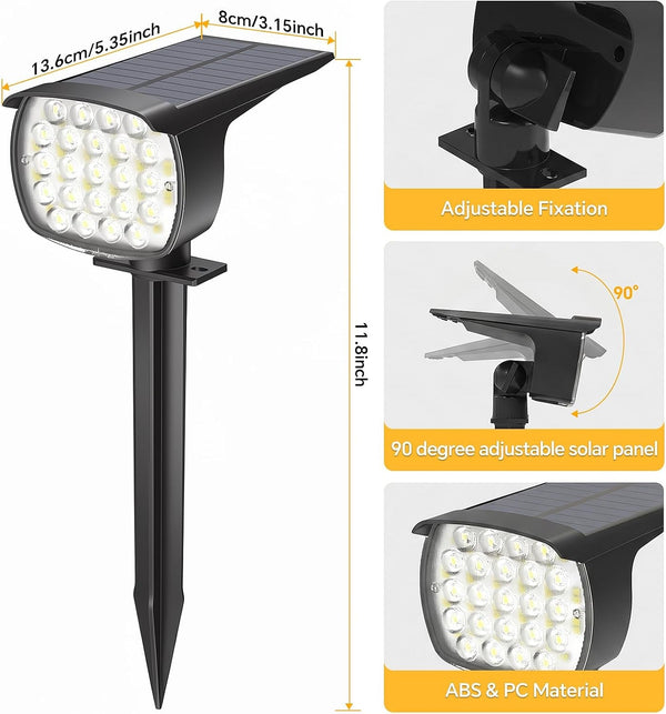 Solar Spot Lights Outdoor, 3 Modes 2-In-1 IP65 Waterproof 4 Pack Spotlights4