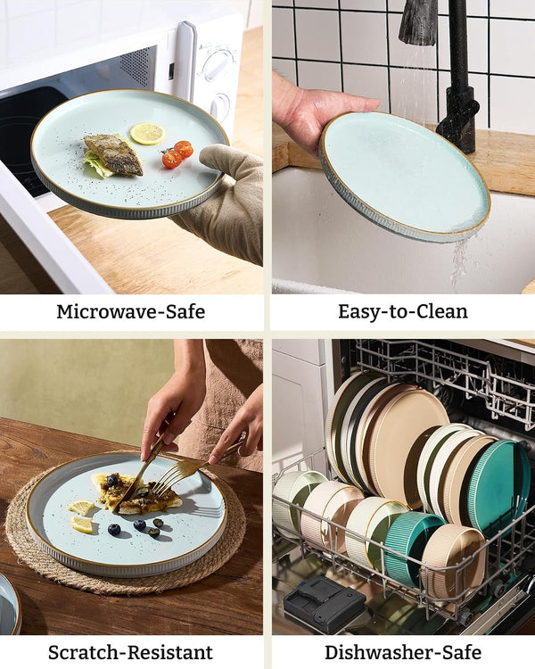 Plates and Bowls Set with Rim, Stoneware Dinnerware Sets for 45