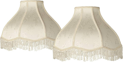 Large Cream Scallop Dome Lamp Shades 6X17X12X11 (Spider) Set of 2 | 6" Top X 17" Bottom X 11" High Replacement for Table + Floor Lamps Hardback Shade Pre-Assembled Floral Harp + Finial1