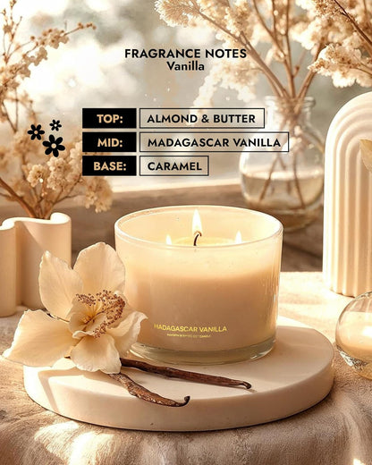 Luxury Vanilla Soy Candles | Large 3 Wick Jar Candle | up to 50 Hours Burning Time | 100% Natural Soy Wax | Relaxing Aromatherapy Aesthetic Candle | Housewarming Gift for Men and Women4