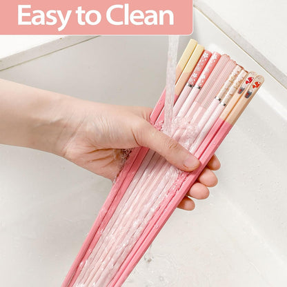 5 Pairs Pink Fiberglass Chopsticks, Non-Slip Reusable | Food-Safe, Heat-Resistant to 356°F, Dishwasher-Safe, Lightweight, Ergonomic Grip, Unique Family Set, Ideal for Sushi/Ramen6