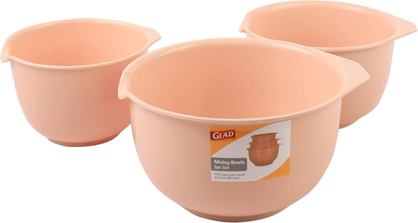 Mixing Bowls with Pour Spout| Nesting Design Saves Space | Non-Slip, BPA Free, Dishwasher Safe Plastic | Kitchen Cooking and Baking Supplies, Blush, 3 Piece Set5