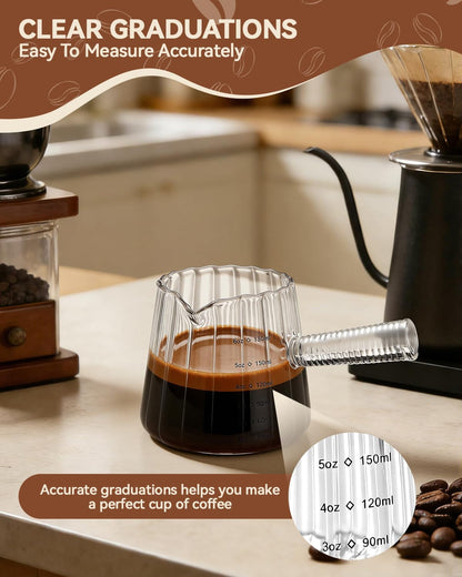 6OZ Glass Measuring Cup - 180Ml Borosilicate Glass Espresso Shot Glass with Glass Handle, V-Shaped Spout for Milk Frothing, Espresso Accessories for Machine, Dishwasher Safe5