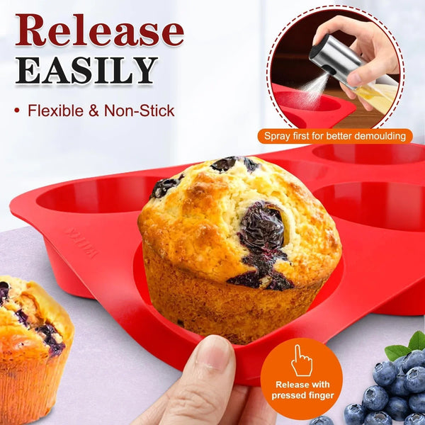 Silicone Texas Muffin Pan Set- 6 Cup Jumbo Silicone Cupcake Pan, Non-Stick, Just Release! Perfect for Egg Muffin, Big Cupcake - BPA Free and Dishwasher Safe, Set of 23
