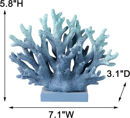 5.8" H Blue Coral Decor, Resin Coral Statue, Nautical Decorations for Home, Beach/Coastal/Ocean Themed Cabinet Shelf Tabletop Decor7