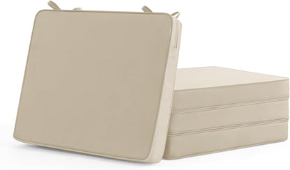 Outdoor Chair Cushions Set of 4: Waterproof & Fade Resistant Seat Cushion for Patio Furniture - 18.5 X 16 X 2 Inch Chair Pads with Ties and Hidden Zipper - Patio Chair Cushion Replacement, Beige1