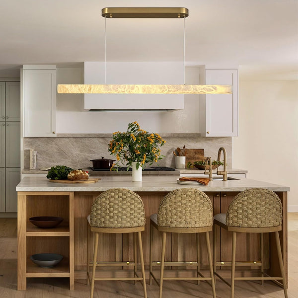 Alabaster Chandelier, L43In Modern Brass Linear Chandelier for Dining Room, Luxury Mrable Rectangular Chandelier over Table Pendant Light for Kitchen Island Living Room Dining Table2