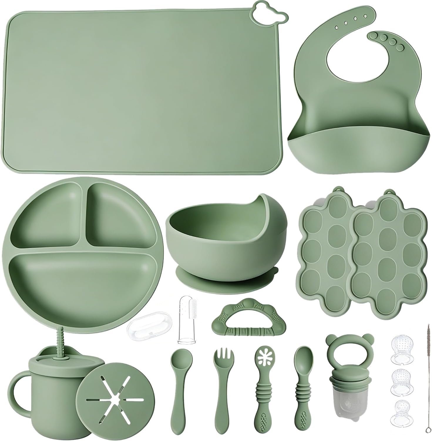19-pcs-silicone-baby-feeding-set-eating-essentials-for-newborn-toddler-plates-and-bowls-set-with-bib-sippy-cup-fruit-feeder-freezer-tray-fork-spoon-infant-led-weaning-supplies-utensils