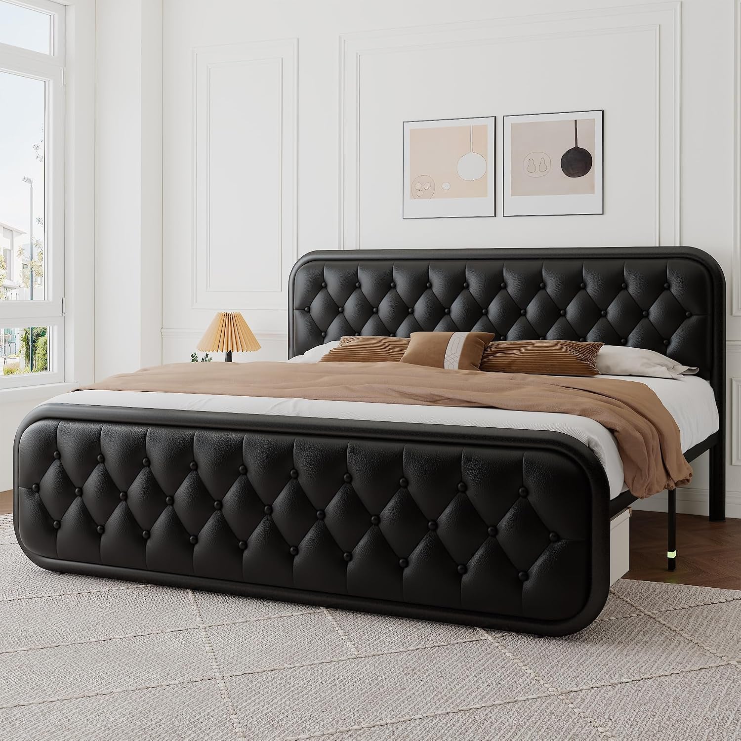 king-size-bed-frame-upholstered-bed-frame-with-faux-leather-headboard-heavy-duty-platform-bed-with-strong-metal-slats-12-inch-under-bed-storage-noise-free-easy-assembly-matte-black