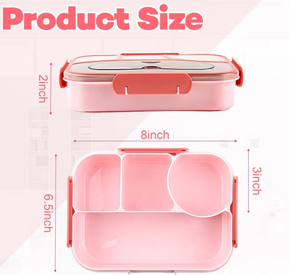 Bento Box for Adults,4 Compartments Lunch Box, Snack Containers Reusable Lunch Containers Drop-Proof, Dishwasher Safe & Made with Bpa-Free Materials, Pink2