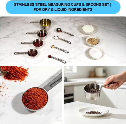 8 PCS Stainless Steel Measuring Cups and Spoons Set, Engraved Metric & US Measurement Measuring Cups and Spoons, Food Grade Metal Measure Cups for Dry & Liquid Kitchen Cooking Baking, Dishwasher Safe5