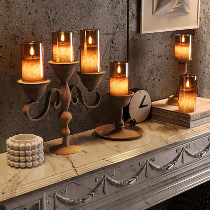 Battery Operated Flameless Candles with Remote & Timer, Gold Glass 3Pack4