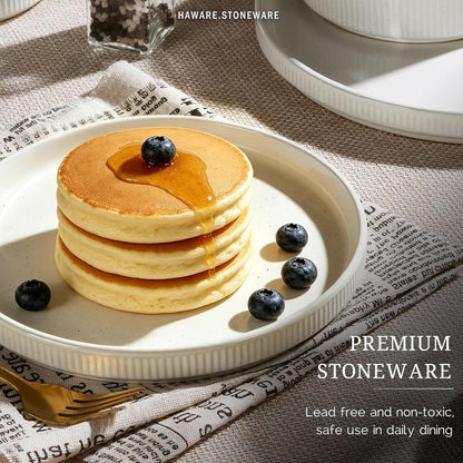 Dinnerware Sets, Plates and Bowls Set for 4, Speckled Ivory White6