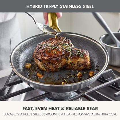 Hybrid 6 Piece (8",10" & 12") Stainless Steel Skillets with Lids | APEX Tri-Ply Frying Pans, Pfas-Free Nonstick, Induction & All Cooktop Compatible, Dishwasher & Oven Safe up to 850F, Gold6