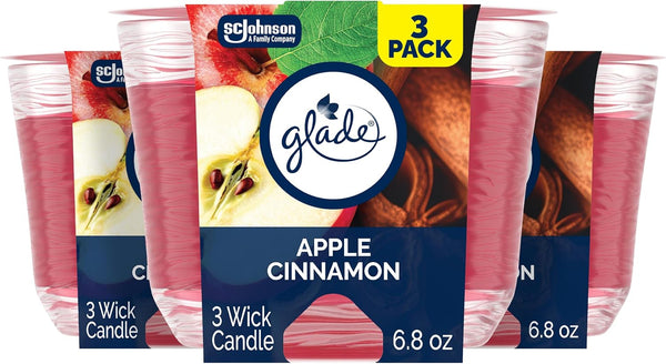 3-Wick Scented Candle Jar, Apple Cinnamon, Air Freshener Infused with Essential Oils, 6.8 Oz, 3 Count1