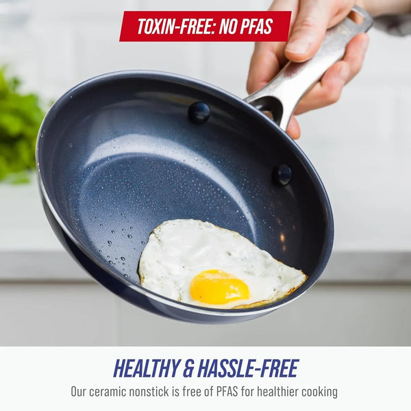 8" Diamond Infused Ceramic Nonstick Frying Pan Skillet, Blue | Pfas-Free Ceramic Nonstick, Dishwasher & Oven Safe, Stay Cool Handle, Durable Metal Utensil Safe, Egg & Omelet Pan4