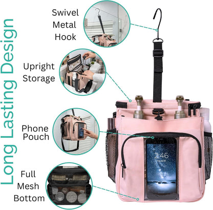 XL Portable Shower Caddy Bag for Girls with Extra Storage, Durable Mesh Bottom, Shoulder Strap, Keychain Holder Shower Caddy Case for College Dorms - Travel Vacation Essentials (Blush Pink)5