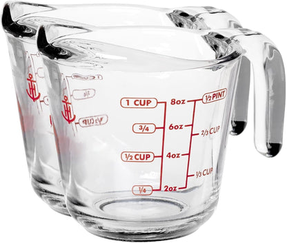 (2 Pack) 1-Cup Glass Measuring Cup with Easy-Grip Handle & Spout, Sturdy Borosilicate Glass, Heat Resistant, Microwave Safe, Ideal for Baking, Cooking & Liquid Measuring1