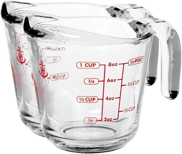 (2 Pack) 1-Cup Glass Measuring Cup with Easy-Grip Handle & Spout, Sturdy Borosilicate Glass, Heat Resistant, Microwave Safe, Ideal for Baking, Cooking & Liquid Measuring1