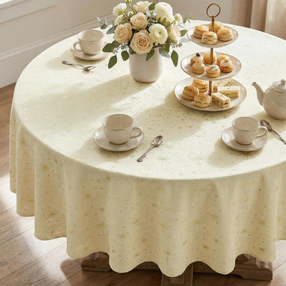 Beige Rustic Tablecloth, Star Sequin, 60×60 Inch Round4