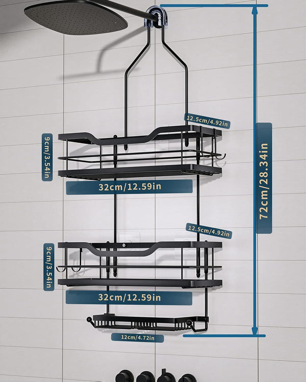 Shower Caddy Hanging - 3 Tier Bathroom Shower Organizer with Soap Holder, 6 Hooks, Heavy Duty Stainless Steel Storage Rack, Rustproof Fast Draining Shelves, Black3