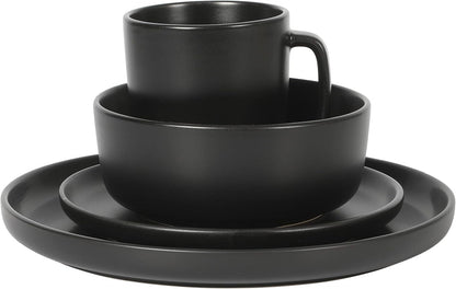 Zuma Stoneware Plates, Bowls, & Mugs Dinnerware Set - Matte Black, Service for Four (16Pcs)6