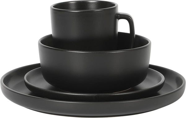 Zuma Stoneware Plates, Bowls, & Mugs Dinnerware Set - Matte Black, Service for Four (16Pcs)6