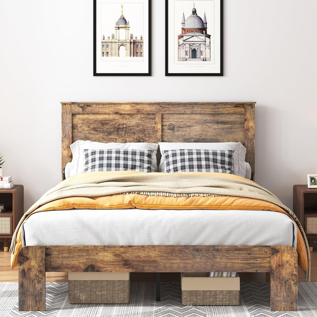 wood-queen-bed-frame-with-headboard-vintage-brown