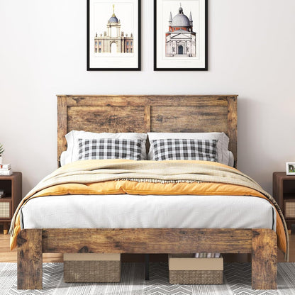 Wood Queen Bed Frame with Headboard, Vintage Brown4