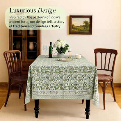 CPC Tablecloth 100% Cotton 60X60 Inch Indian Block Print Square Table Cover, Table Cloth for Weddings, Spring/Summer, Barbeque - Agate Green2