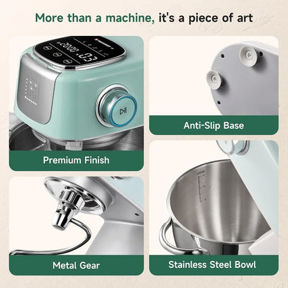 Stand Mixer Silent with LED Touch Screen, 5.3QT XL Large Mixers Kitchen Electric Stand Mixer for Household, 500W DC Motor 11-Speed for Bread Pasta Meat – Lake Green7