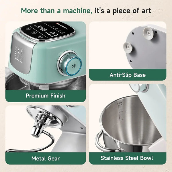 Stand Mixer Silent with LED Touch Screen, 5.3QT XL Large Mixers Kitchen Electric Stand Mixer for Household, 500W DC Motor 11-Speed for Bread Pasta Meat – Lake Green7