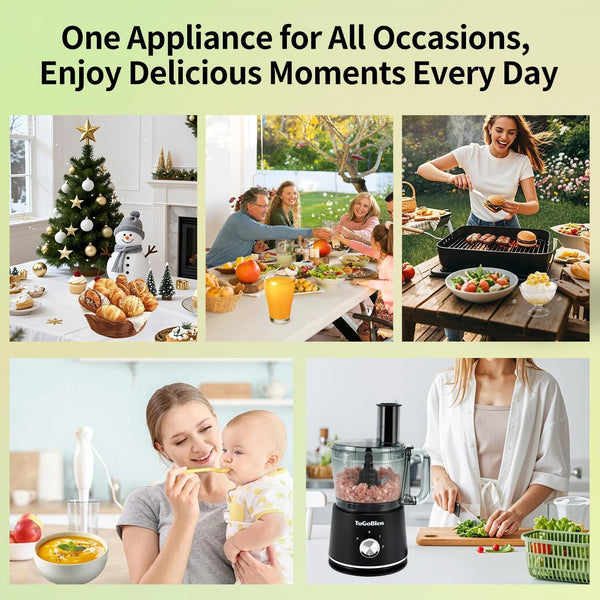 10 Cup Food Processor, Glass Blender and Grinder,5 Food Blades | Kneading/Chopping/Shredding/Slicing/French Fry Blades for Vege,Fruits,Meats,Beans8