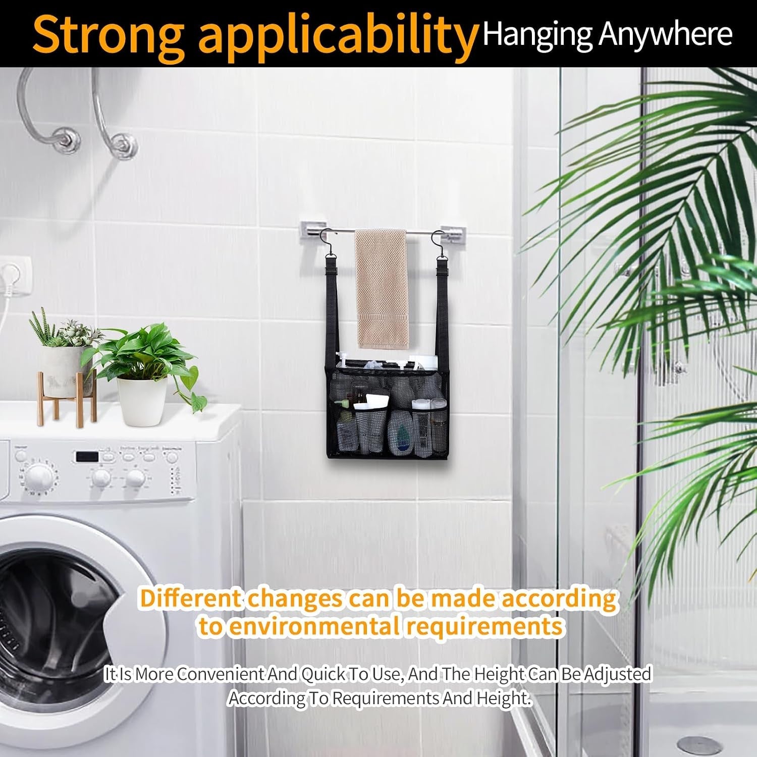 4-storage-pockets-adjustable-hanging-mesh-bathroom-bag-shower-caddy-college-with-hooks-applied-to-college-dorm-rooms-gym-swimming-and-rv-travel-black