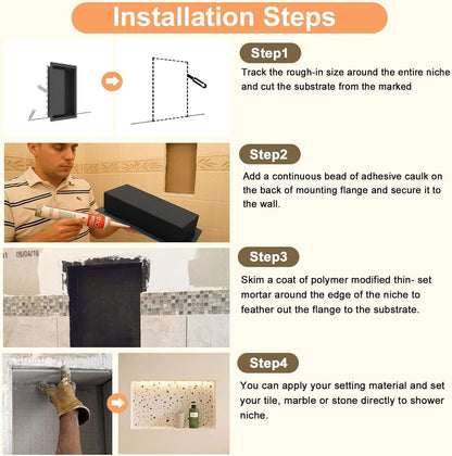 Shower Niche, 304 Stainless Steel Single Shelf Tile-Ready Box6