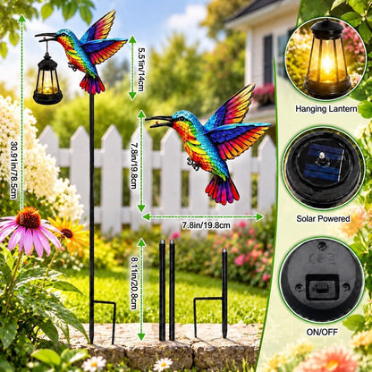 Solar Hummingbird Garden Lights with Hanging Lantern, Outdoor Yard Decor5