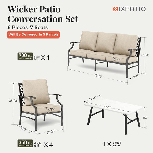 6-Piece Patio Conversation Set, Coffee Table, E-Coated Frame6
